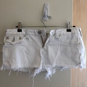 True Religion White Crop Jean Shorts